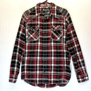 Buckle Black Shirt Size Large Athletic Fit Pearl Snap Red Plaid Long Sleeve